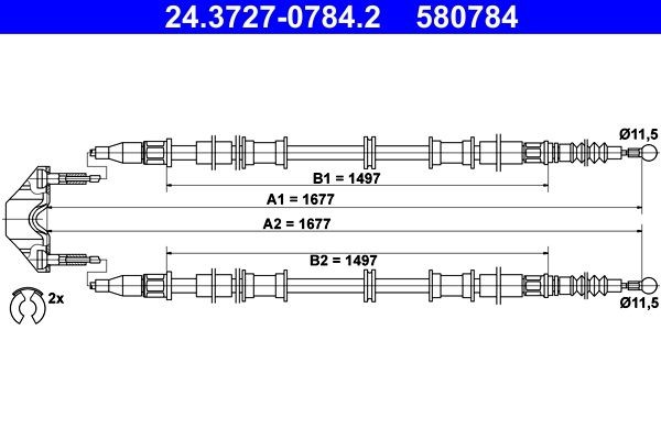 ATE Hand brake cable Article number: 24.3727-0784.2 cheaply