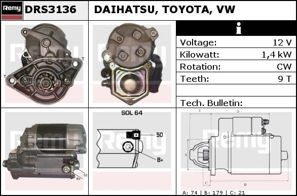 DELCO REMY Starter motor Article number: DRS3136 cheaply