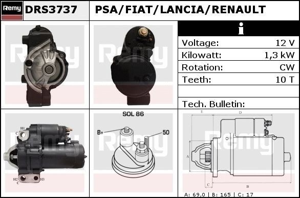 DELCO REMY Starter motor Article number: DRS3737 cheaply