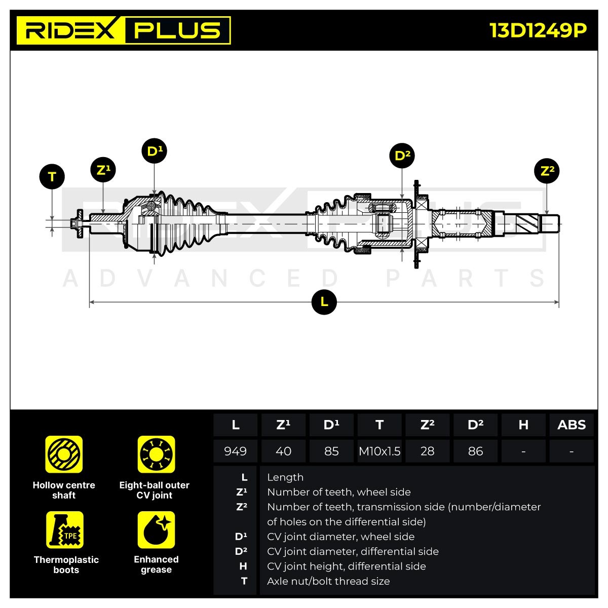 RIDEX PLUS Drive shaft Article number: 13D1249P cheaply