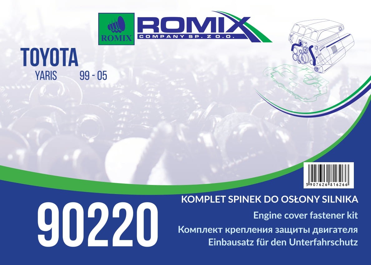 ROMIX 90220 Fastening Element, engine cover YARIS 1.4 D-4D (NLP20_, NLP22_) 75 PS Diesel 2005