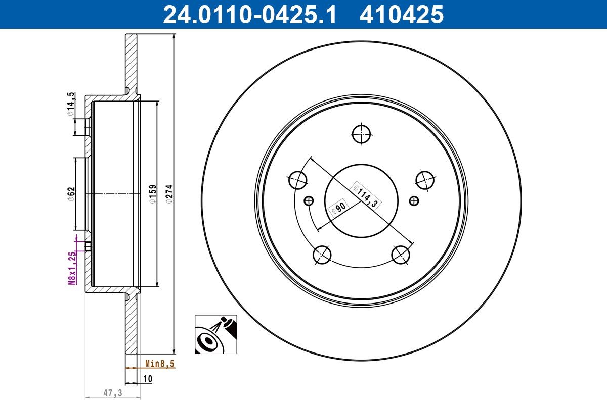 ATE Brake disc Article number: 24.0110-0425.1 cheaply