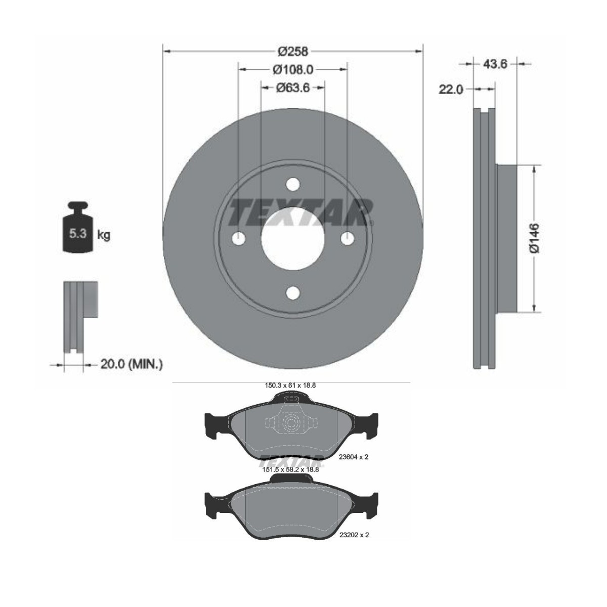 TEXTAR Brake discs and pads set Article number: TXR3405N0011 cheaply