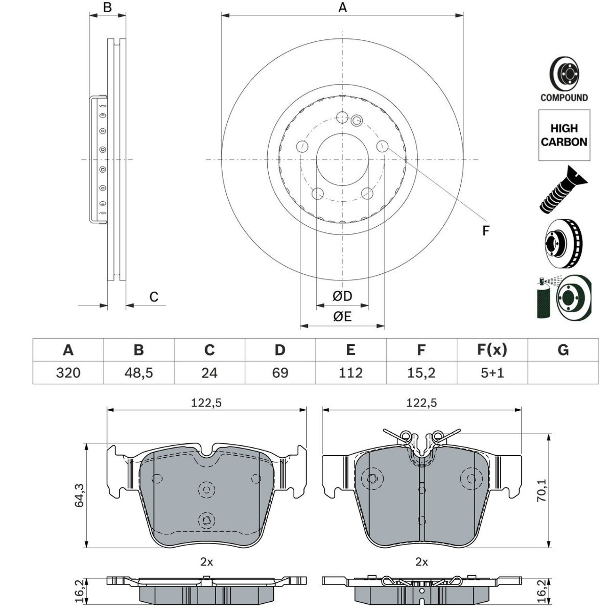 BOSCH Brake discs and pads set Article number: BSH3405N0198 cheaply