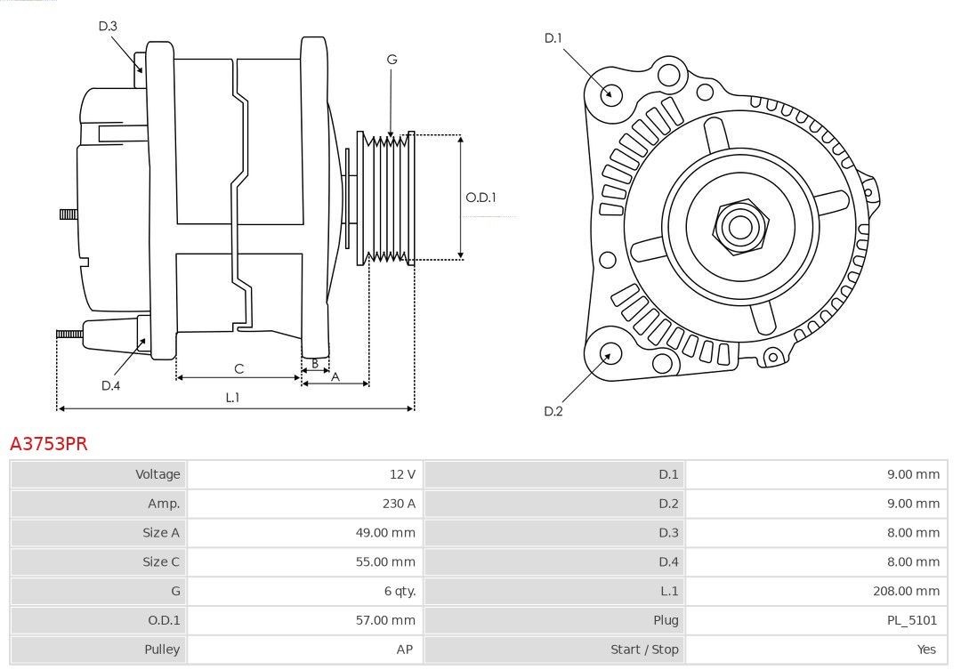 AS-PL Alternator Article number: A3753PR cheaply