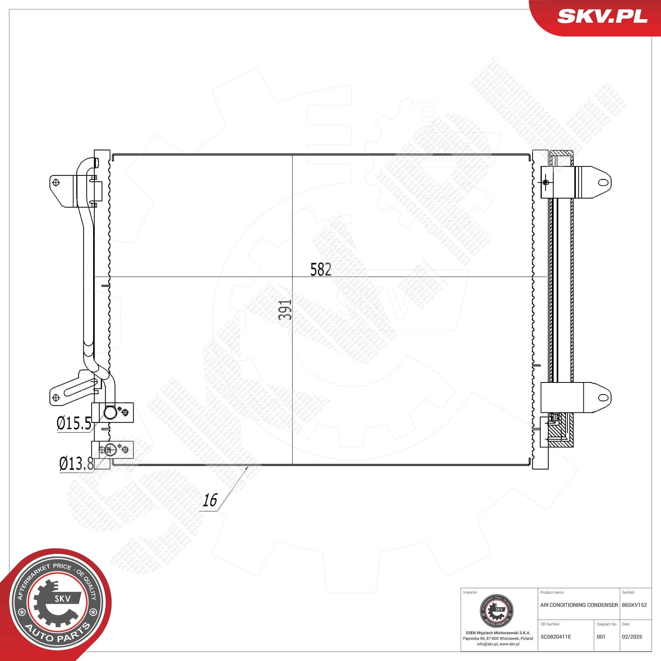 ESEN SKV Air conditioning condenser Article number: 86SKV152 cheaply