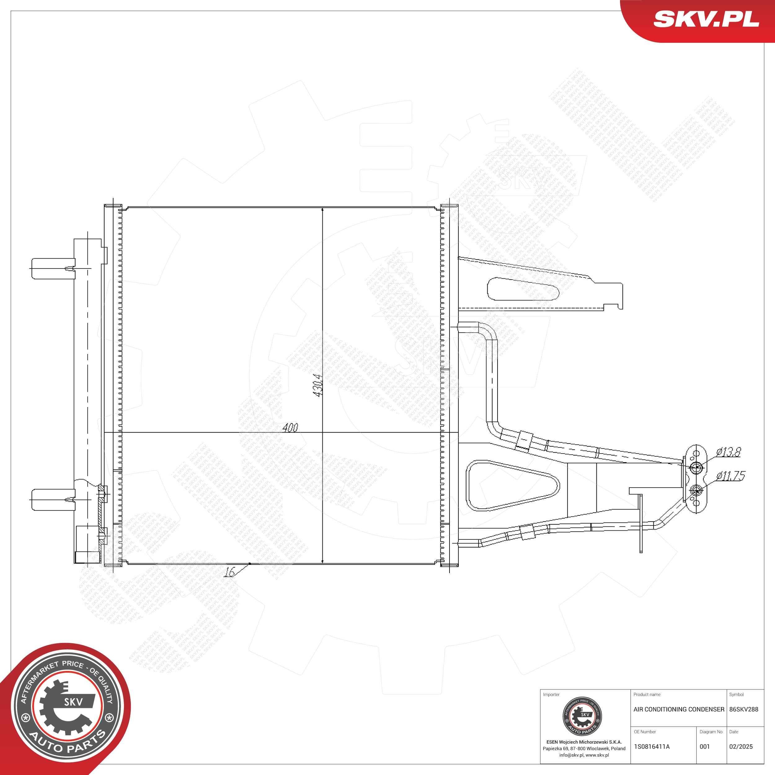 ESEN SKV Air conditioning condenser Article number: 86SKV288 cheaply