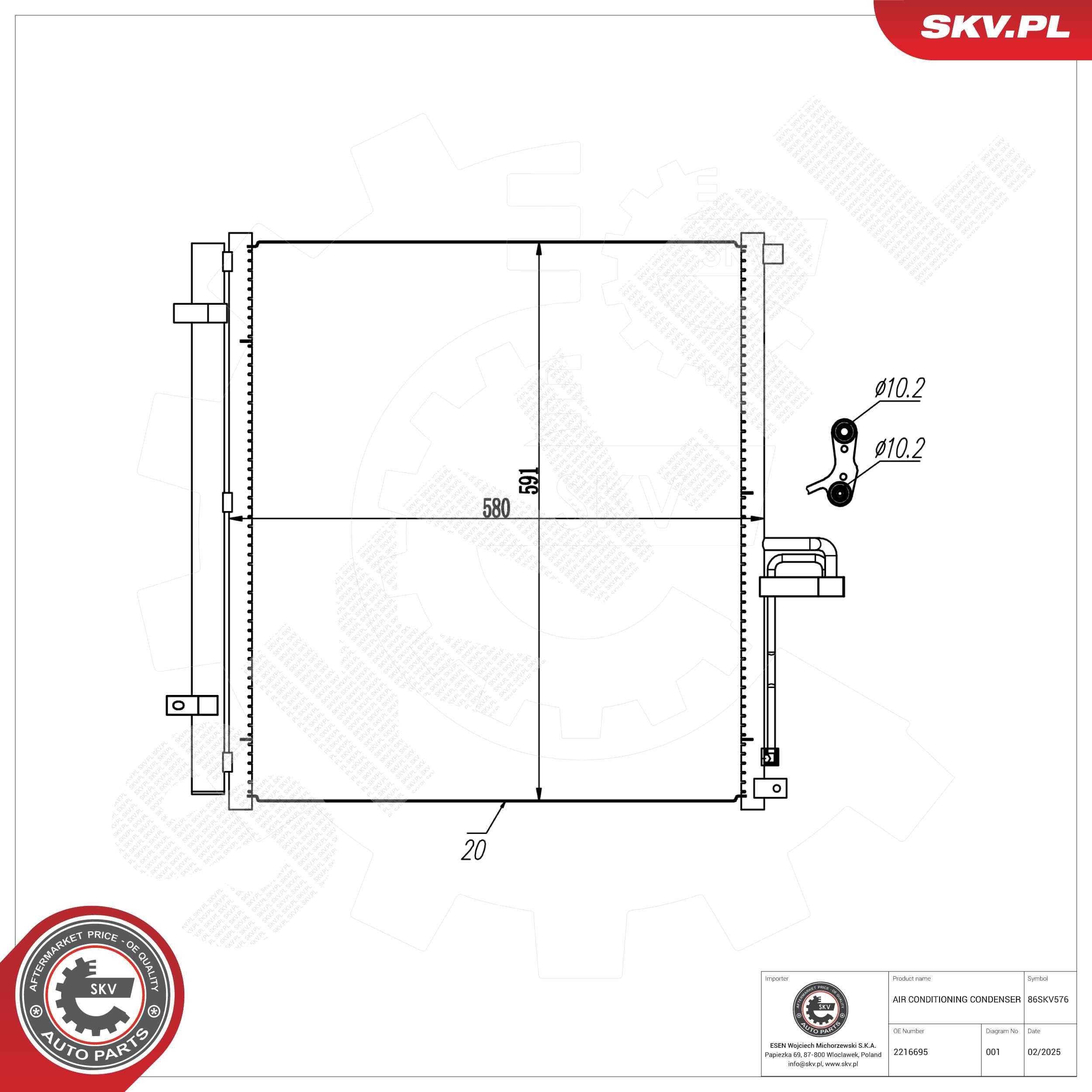 ESEN SKV Air conditioning condenser Article number: 86SKV576 cheaply