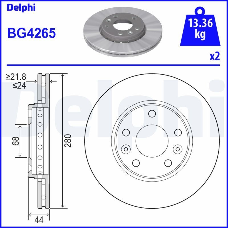 DELPHI Brake disc Article number: BG4265 cheaply