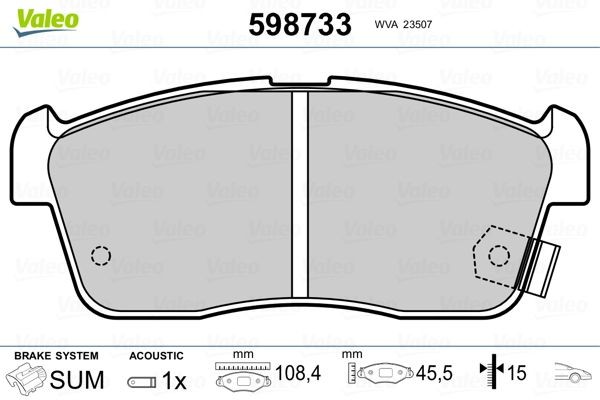 VALEO Brake pad set Article number: 598733 cheaply