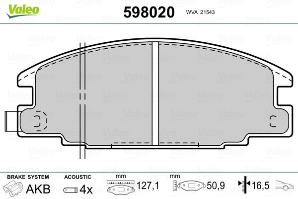 VALEO Brake pad set Article number: 598020 cheaply