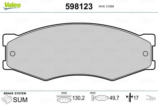 VALEO Brake pad set Article number: 598123 cheaply