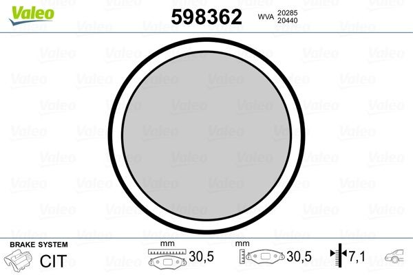 VALEO Brake Pad Set, disc parking brake Article number: 598362 cheaply