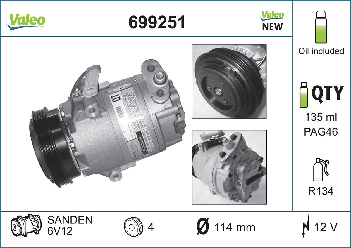 VALEO Air conditioning compressor Article number: 699251 cheaply