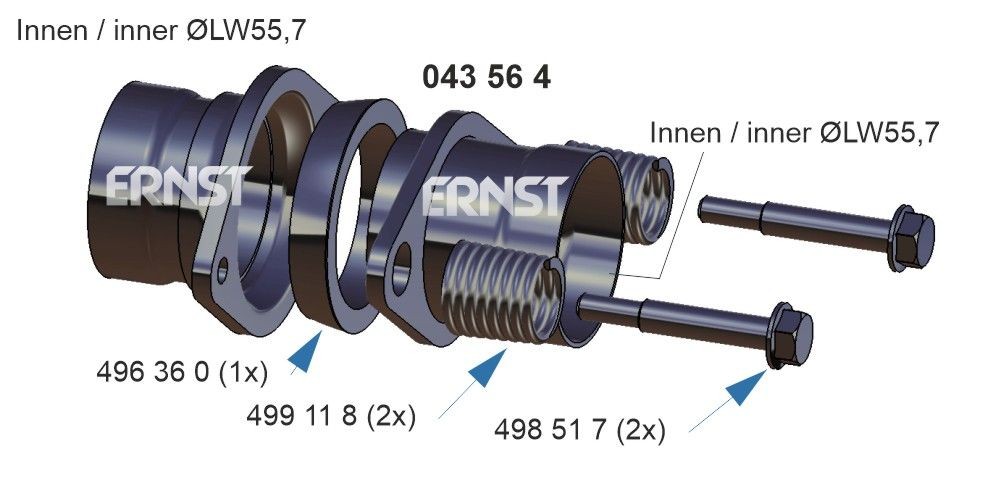 ERNST 043564 Repair Kit, exhaust pipe ASTRA 2.2 DTI (F08, F48) 125 PS Diesel 2009