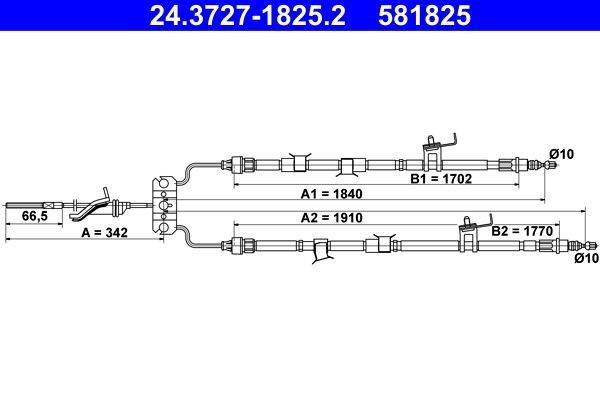 ATE Hand brake cable Article number: 24.3727-1825.2 cheaply