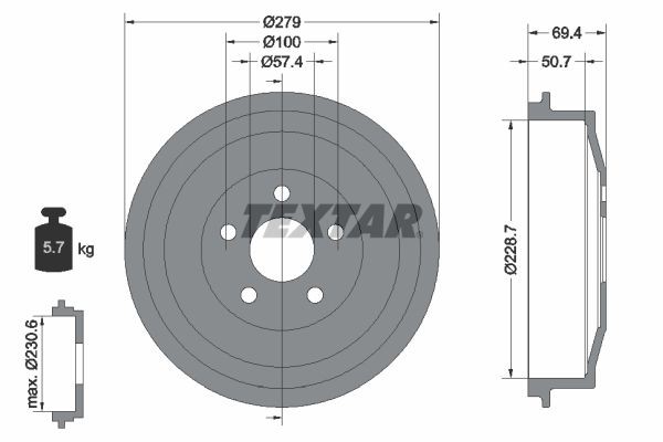 TEXTAR Brake Shoe Set Article number: 91052500 cheaply