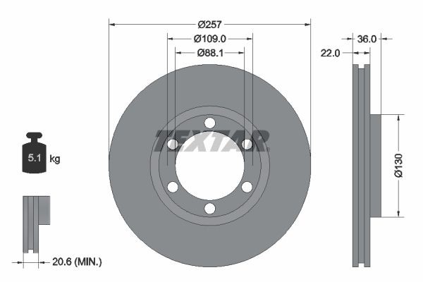 TEXTAR Brake disc Article number: 92075800 cheaply