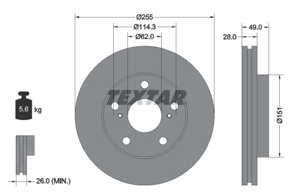 TEXTAR Brake disc Article number: 92077600 cheaply