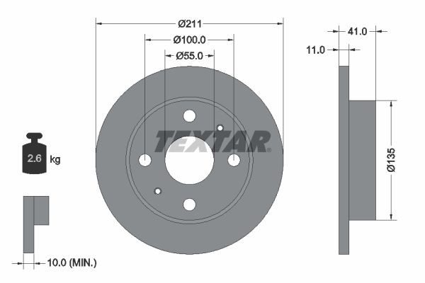 TEXTAR Brake disc Article number: 92103700 cheaply
