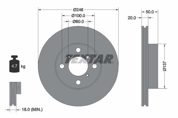 TEXTAR Brake disc Article number: 92104500 cheaply