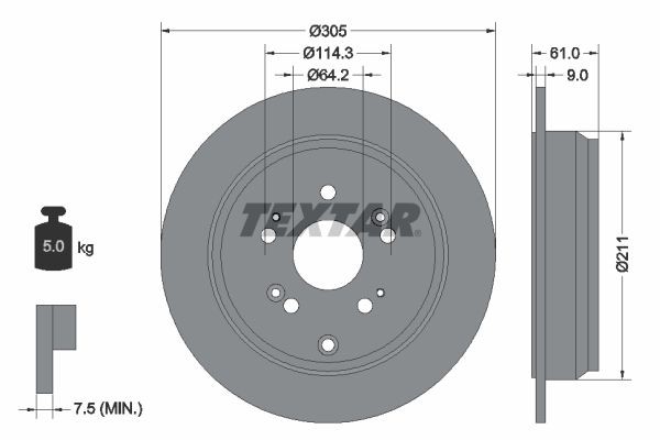 TEXTAR Brake disc Article number: 92162500 cheaply