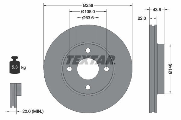 TEXTAR Brake disc Article number: 92096203 cheaply