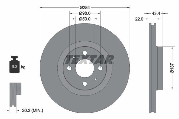 TEXTAR Brake disc Article number: 92053503 cheaply
