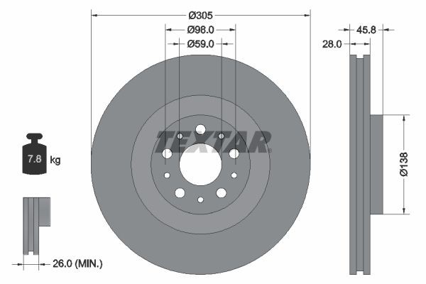 TEXTAR Brake disc Article number: 92237600 cheaply
