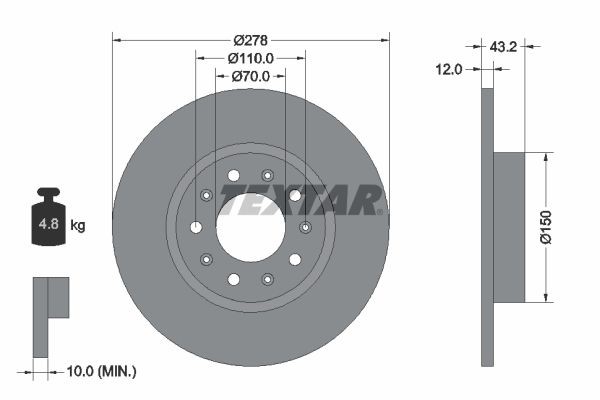 TEXTAR Brake disc Article number: 92221003 cheaply