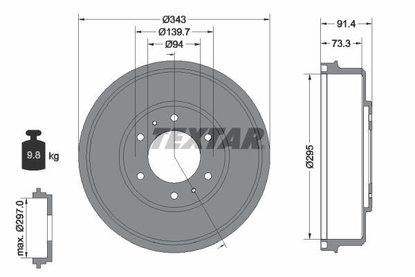 TEXTAR Brake drum Article number: 94035300 cheaply