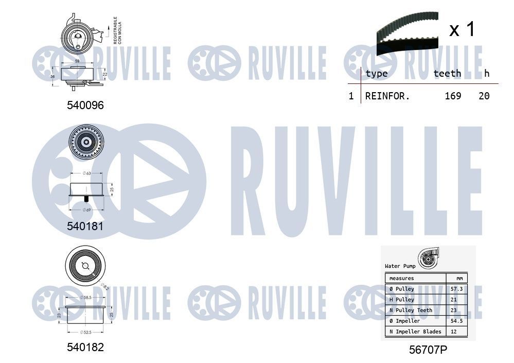 RUVILLE 5690150 Pulley Set, timing belt PREVIA 2.0 (ACR32) 128 PS Petrol 2006