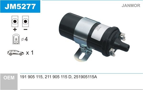 JANMOR Ignition coil Article number: JM5277 cheaply