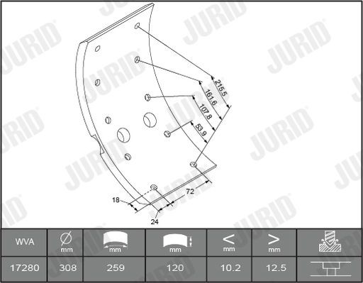 JURID Brake Lining Kit, drum brake Article number: 1728055380 cheaply