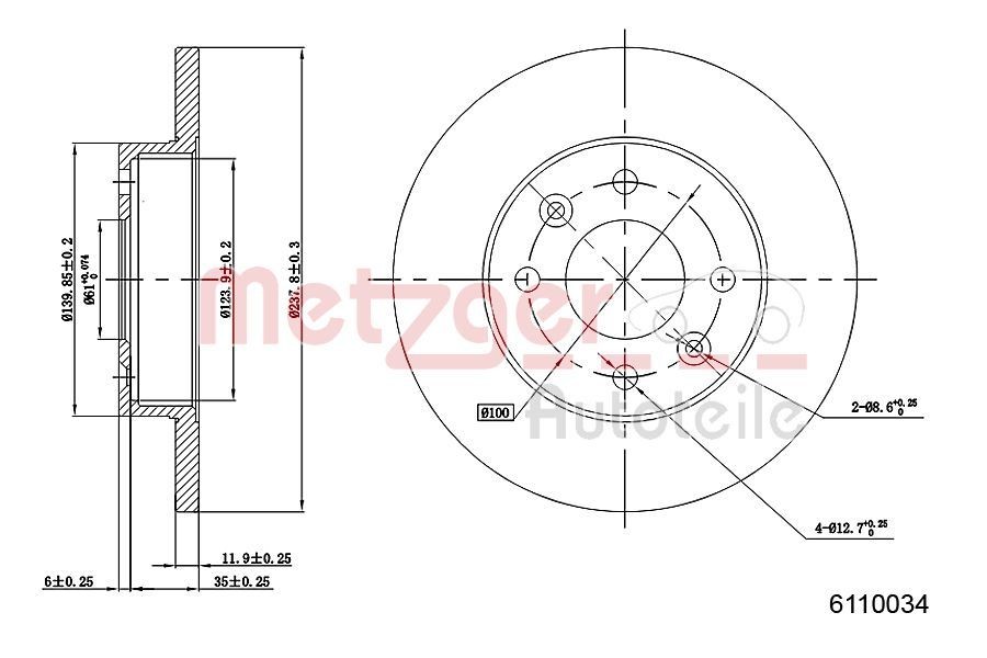 METZGER Brake disc Article number: 6110034 cheaply