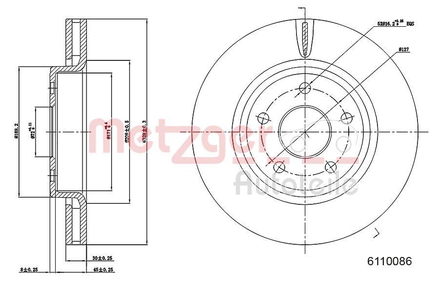 METZGER Brake disc Article number: 6110086 cheaply