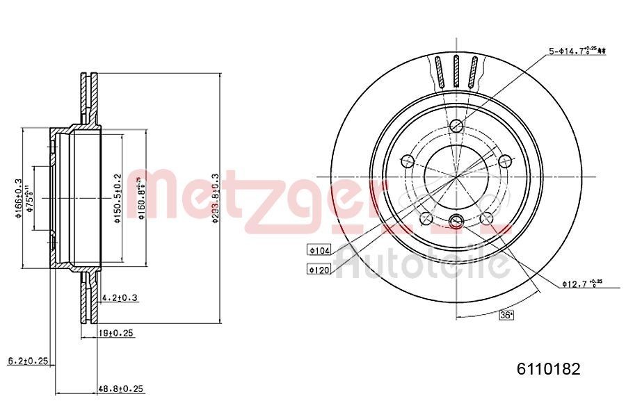 METZGER Brake disc Article number: 6110182 cheaply