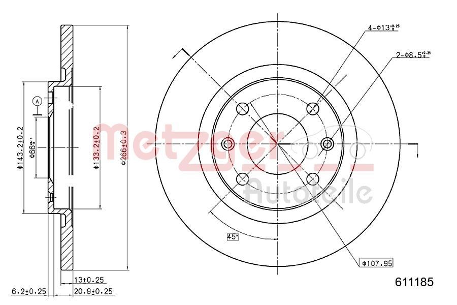 METZGER Brake disc Article number: 6110185 cheaply