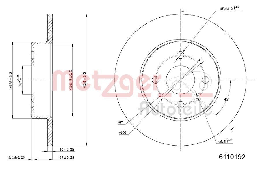 METZGER Brake disc Article number: 6110192 cheaply