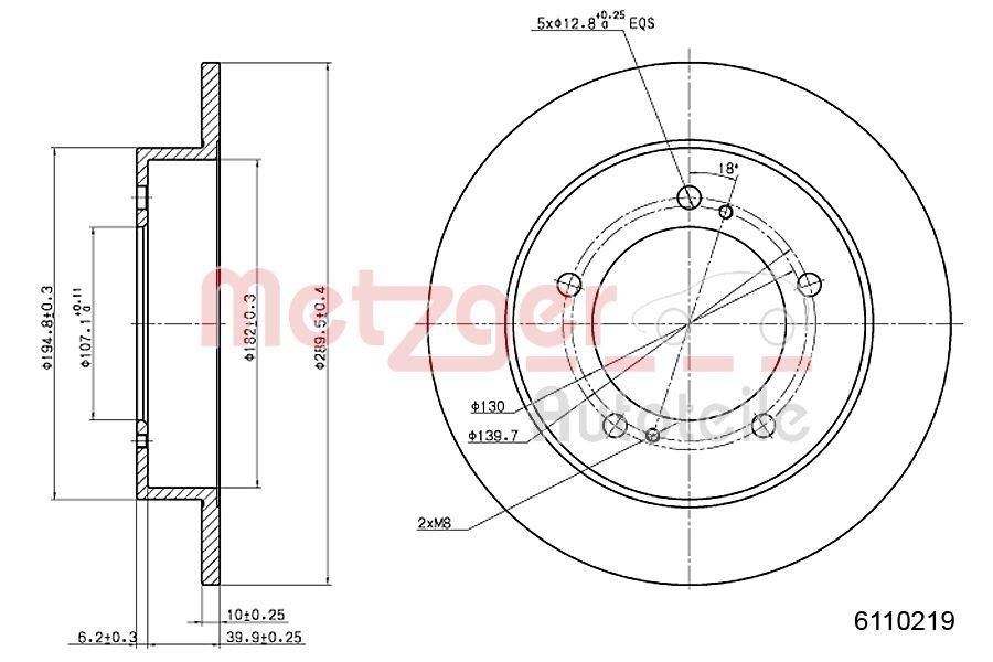 METZGER Brake disc Article number: 6110219 cheaply