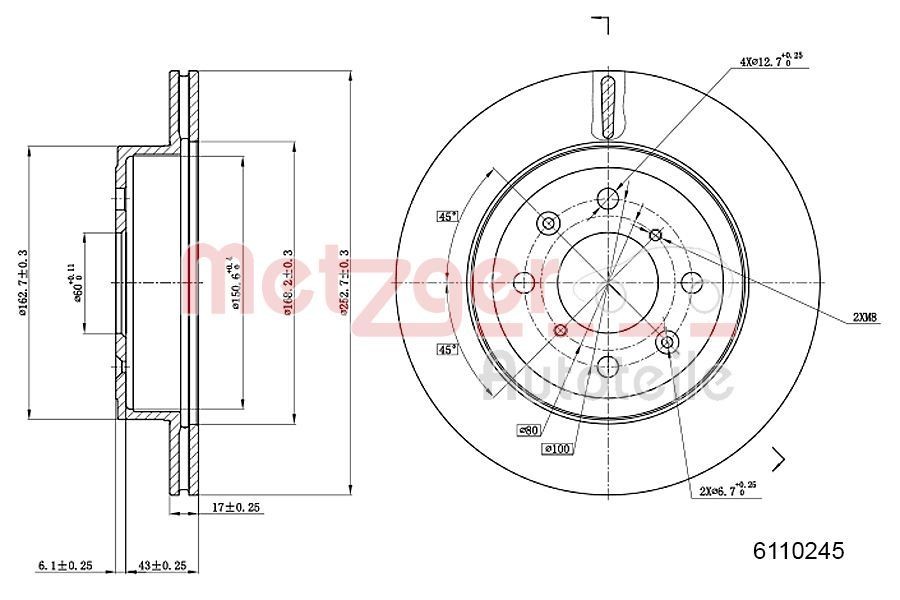 METZGER Brake disc Article number: 6110245 cheaply
