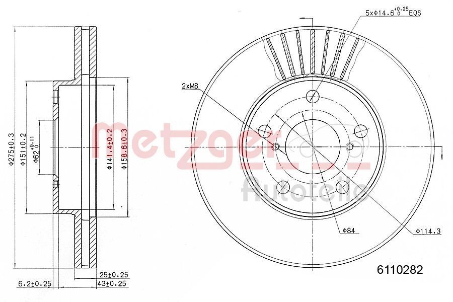 METZGER Brake disc Article number: 6110282 cheaply