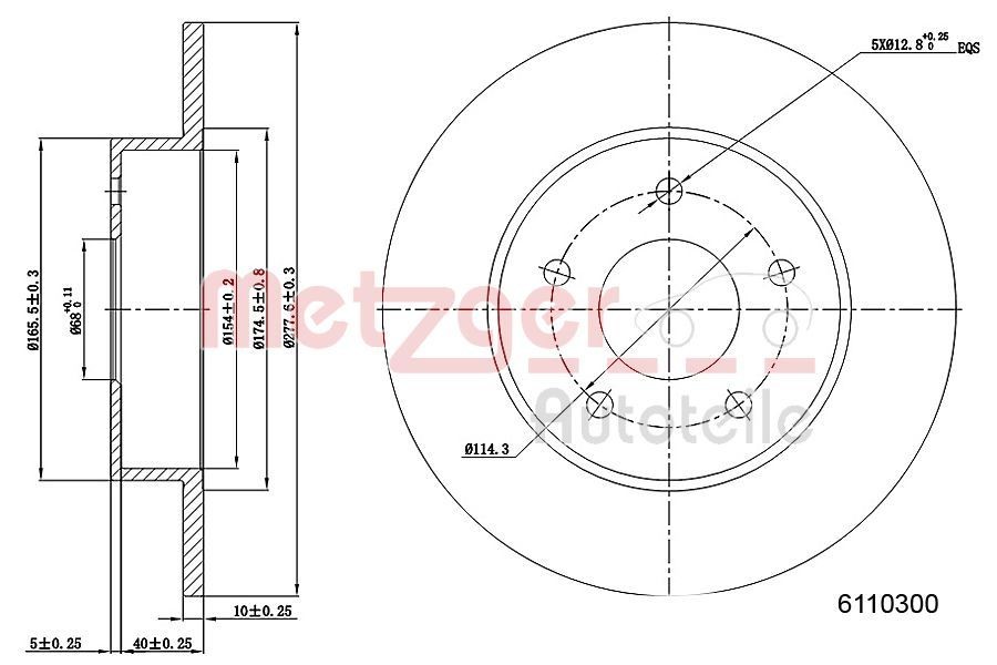METZGER Brake disc Article number: 6110300 cheaply