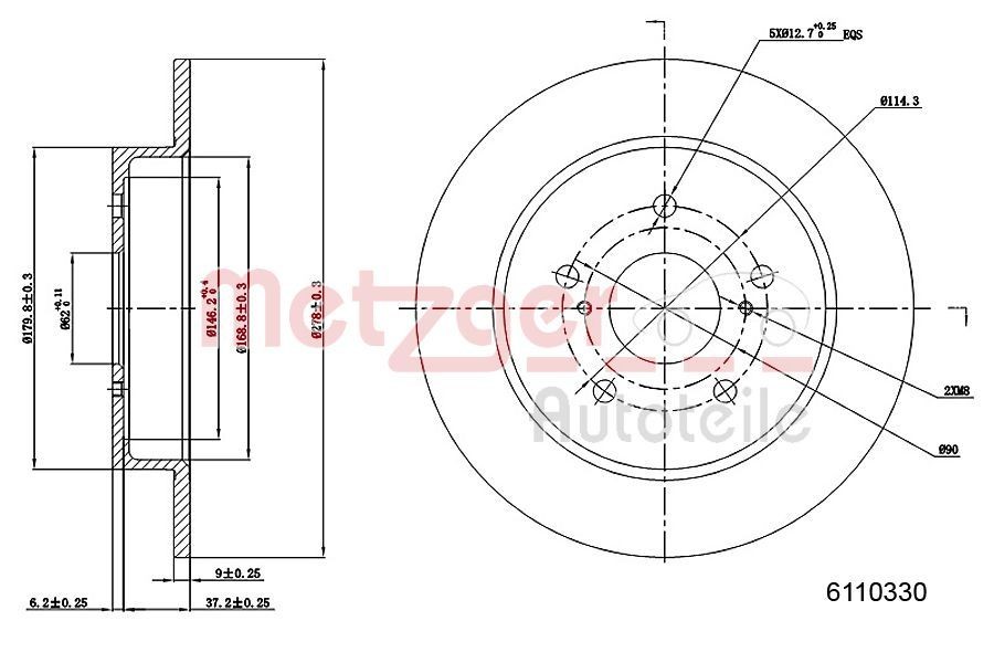 METZGER Brake disc Article number: 6110330 cheaply
