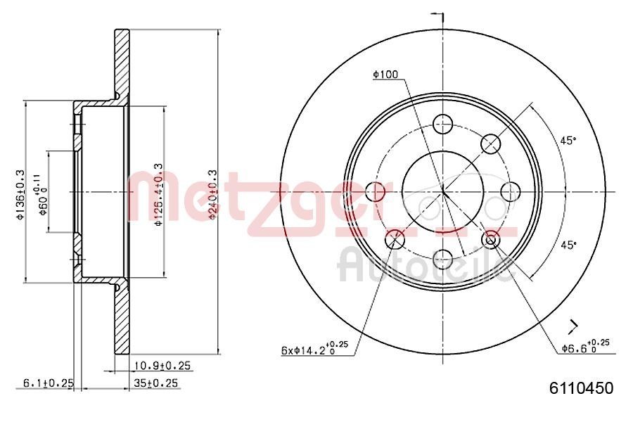 METZGER Brake disc Article number: 6110450 cheaply