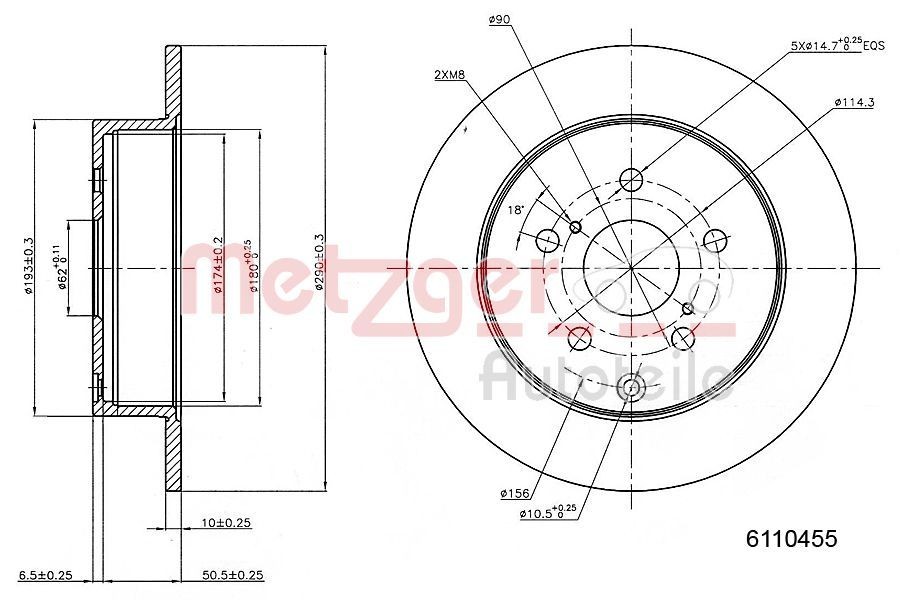 METZGER Brake disc Article number: 6110455 cheaply