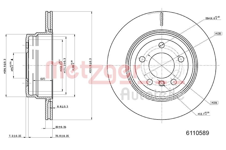 METZGER Brake disc Article number: 6110589 cheaply