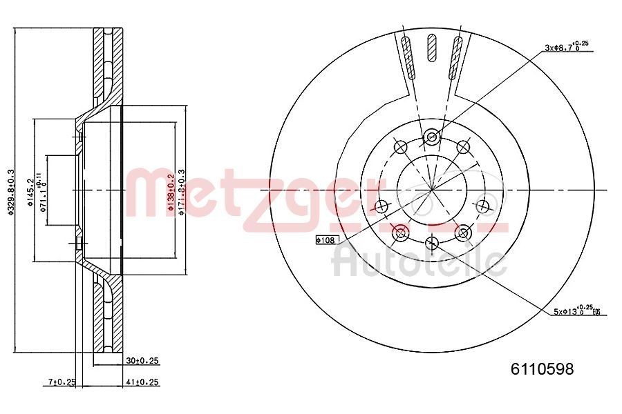 METZGER Brake disc Article number: 6110598 cheaply