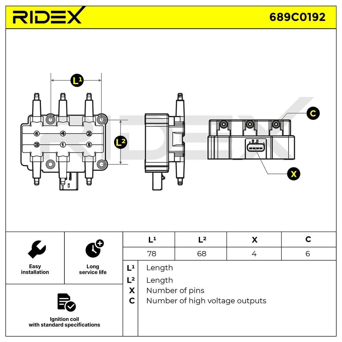 RIDEX Ignition coil Article number: 689C0192 cheaply