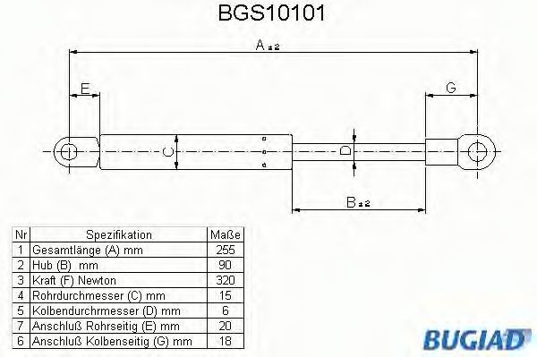 BUGIAD Tailgate strut Article number: BGS10101 cheaply